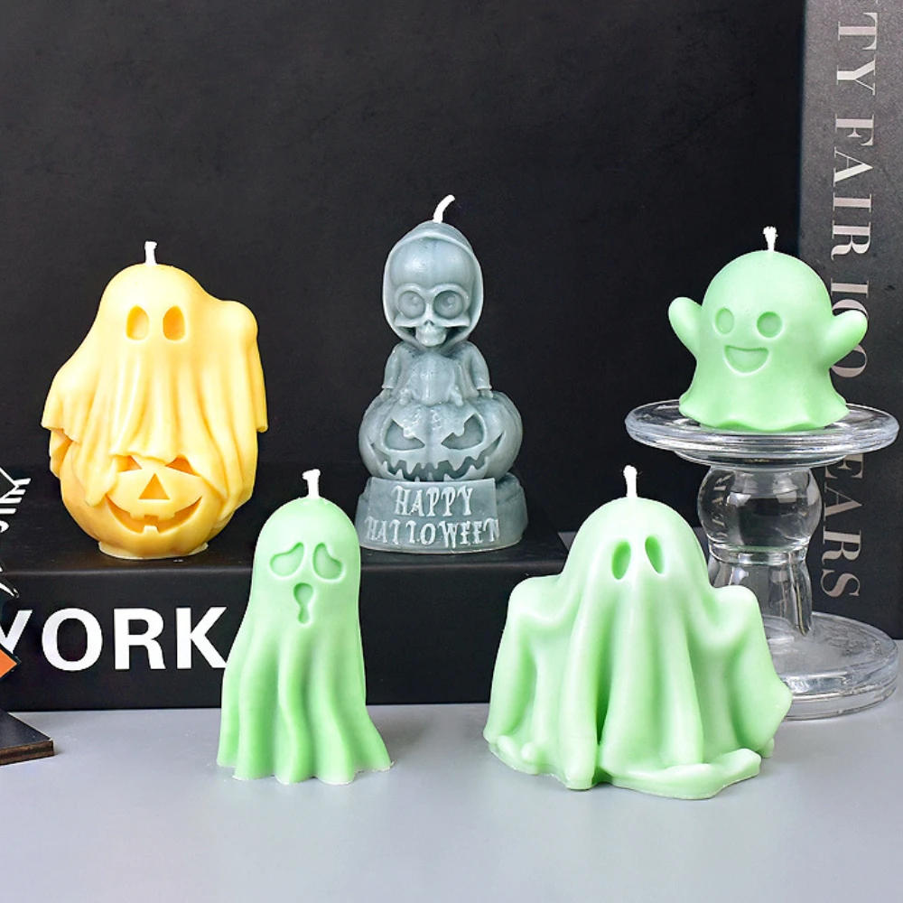 Description Picture 4 of itemCartoon Pumpkin Ghost Plaster Doll Mold Skull Terror Zombie Candle Soap Silicone Mould Hands Up Apparition Halloween Party Decor