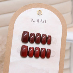 10pcs Reusable Adhesive Press on Acrylic Nails Set Self-adhesive Red Decorated False Nails Aesthetic Ballet Glued Nail Fake 2024