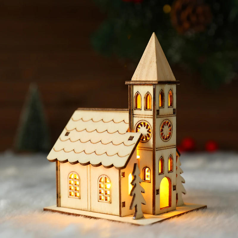 Description Picture 6 of itemChristmas Wooden House with LED Light Christmas Decorations for Home DIY Xmas Tree Hanging Ornaments New Year Kids Gifts 2025