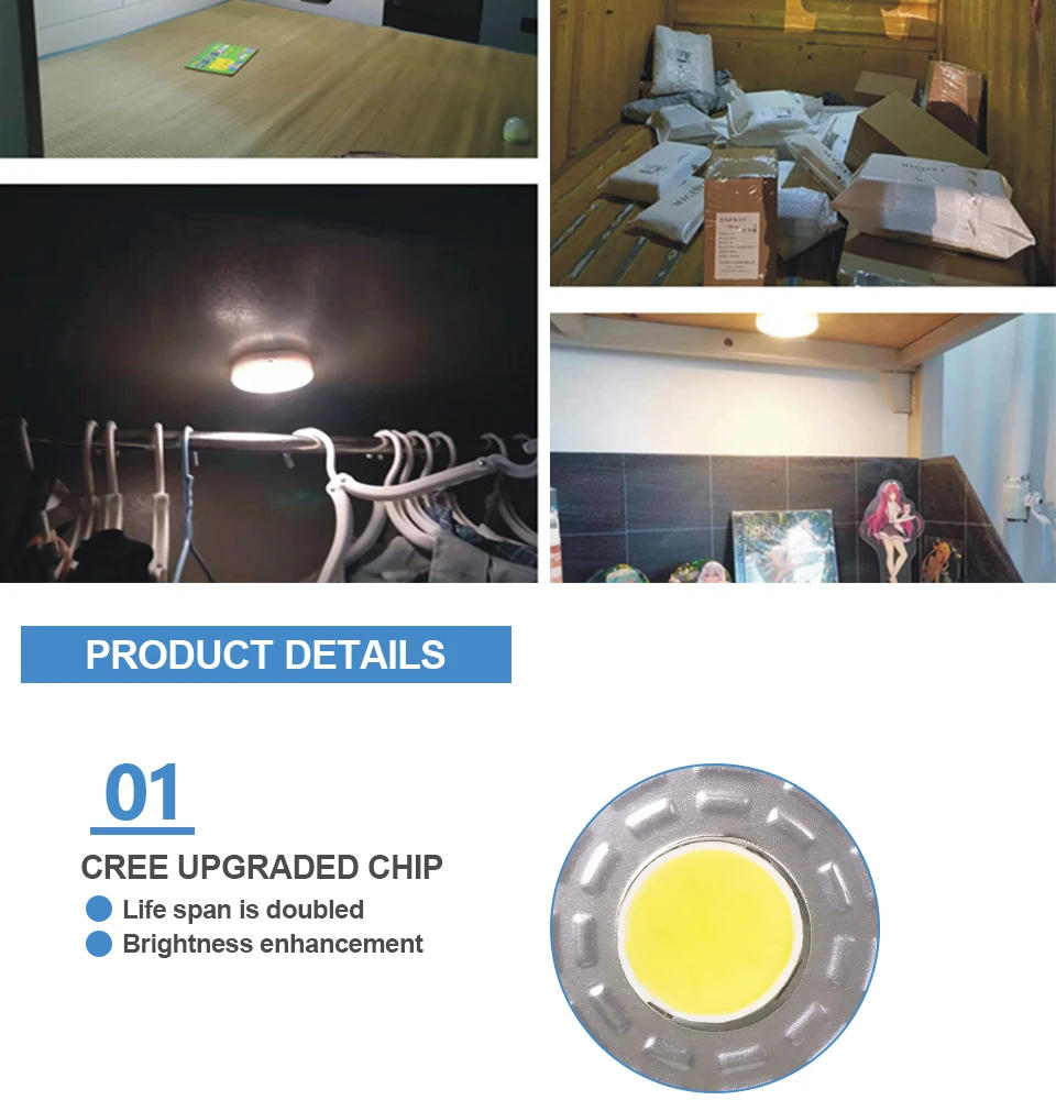 Description Picture 6 of item5PCS LED COB Touch Light Under Cabinet Led Wireless Night Light Wall Lamp Wardrobe Cupboard Drawer Closet for Bedroom Kitche