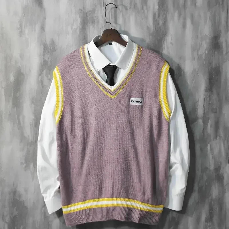 Description Picture 3 of itemBlack V Neck Waistcoat Vest Knit Sweater Male Red Men's Clothing Sleeveless Tops Designer Luxury Knitwears Pull Oversize Street