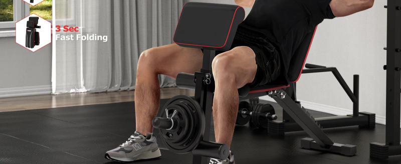 Description Picture 6 of itemWeight Bench, Foldable Workout Bench for Home Gym, Bench Press with Leg Extension & Preacher Pad, Extra Headrest, Incline Sit Up