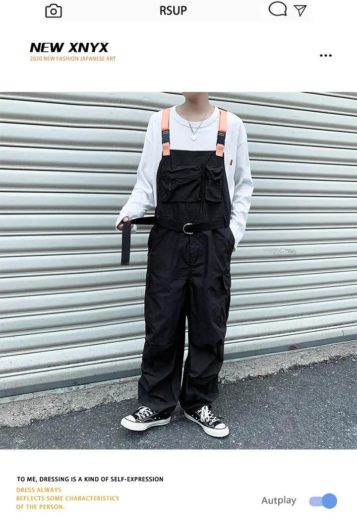 Description Picture 2 of item2023 Men's Spring and Autumn New Retro Tooling Suspender Pants Loose Sling One-Piece Ankle Banded Pants