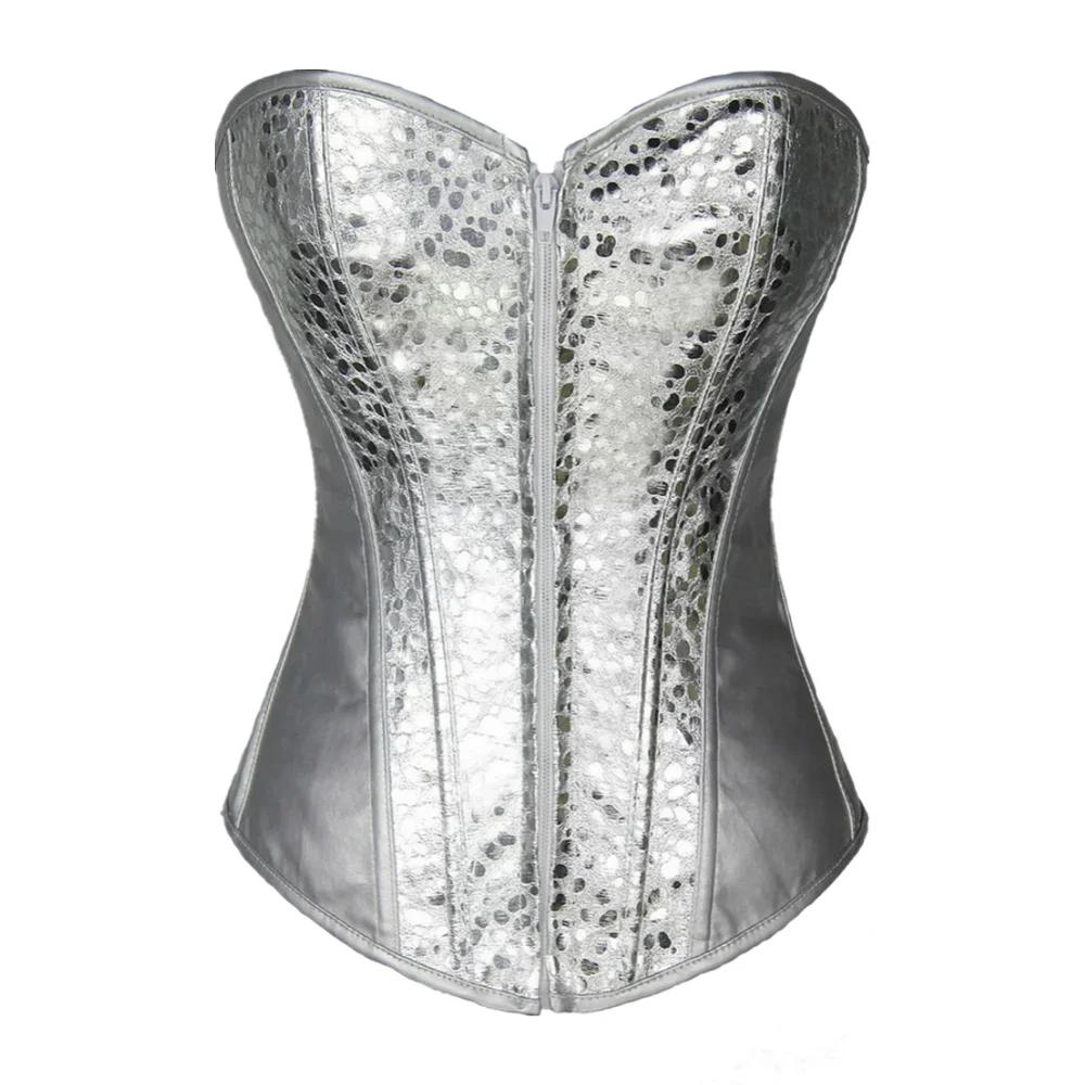 Description Picture 3 of itemWomen Silver PU Leather Zipper Overbust Corset Top Gothic Punk Clubwear Sexy Body Shaper Bustier S-6XL