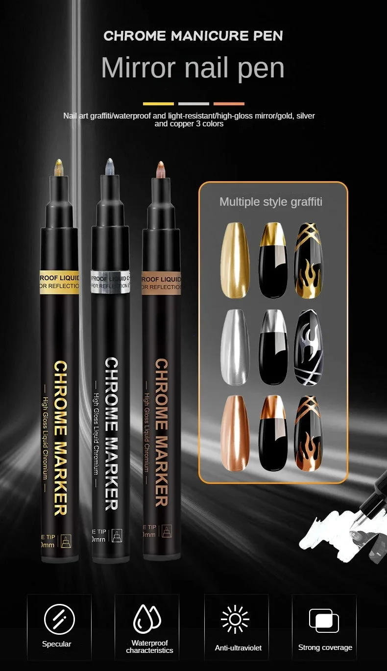Description Picture 2 of itemMetallic Silver Gold Nail Polish Waterproof Nail Marker Pen For Design Graffiti Drawing Pencil Lines Painting Gel Manicure Tools