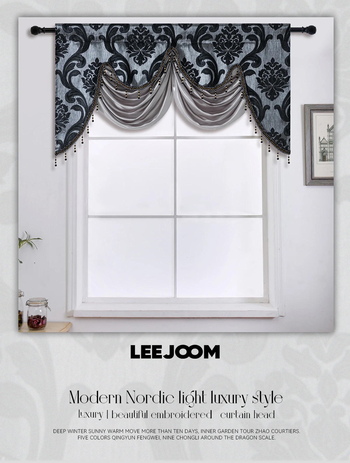 Description Picture 2 of itemEuropean Style Tassel Floral Window Valance for Living Room Luxury Jacquard Fabric Curtain Head Window Curtain Home Decor 1PC