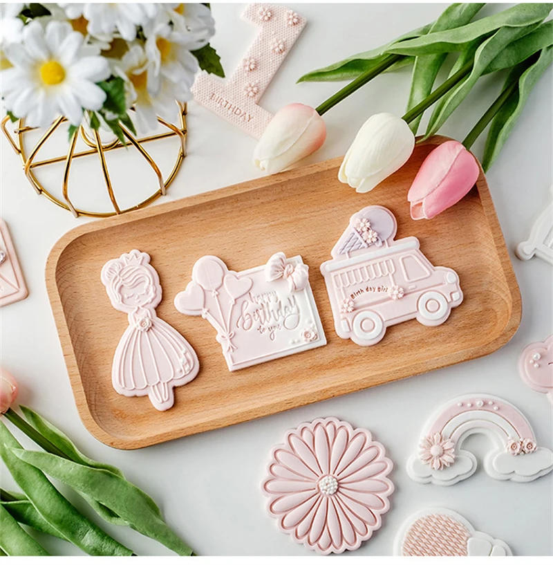 Description Picture 4 of itemBaby Shower Cookie Cutter Pink Princess Girl Birthday Baby Crib Cake Decorating Tools Fondant Biscuit Dessert Emboss Mold Stamp