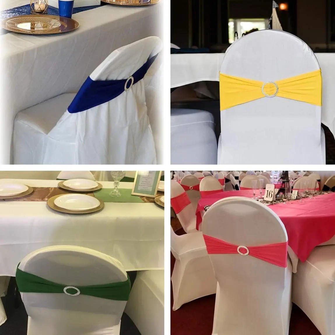Description Picture 5 of item100/50/10pcs Elastic Chair Knot Wedding Decoration Buckle Sashes Back Cover Mariage Hotel Home Seat Elegant Modern Ribbon Decors