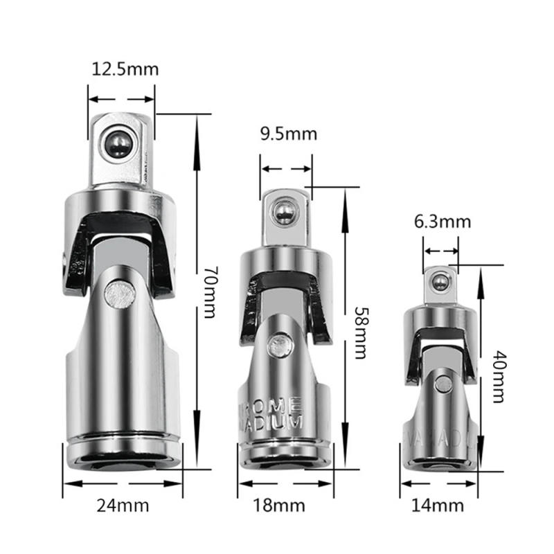 Description Picture 2 of item1/2 1/4 3/8 Inches Chrome Universal Joint Adapter Converter Drive Socket Wrench Adapter Wrench-sleeve Joint Converter Hand Tool