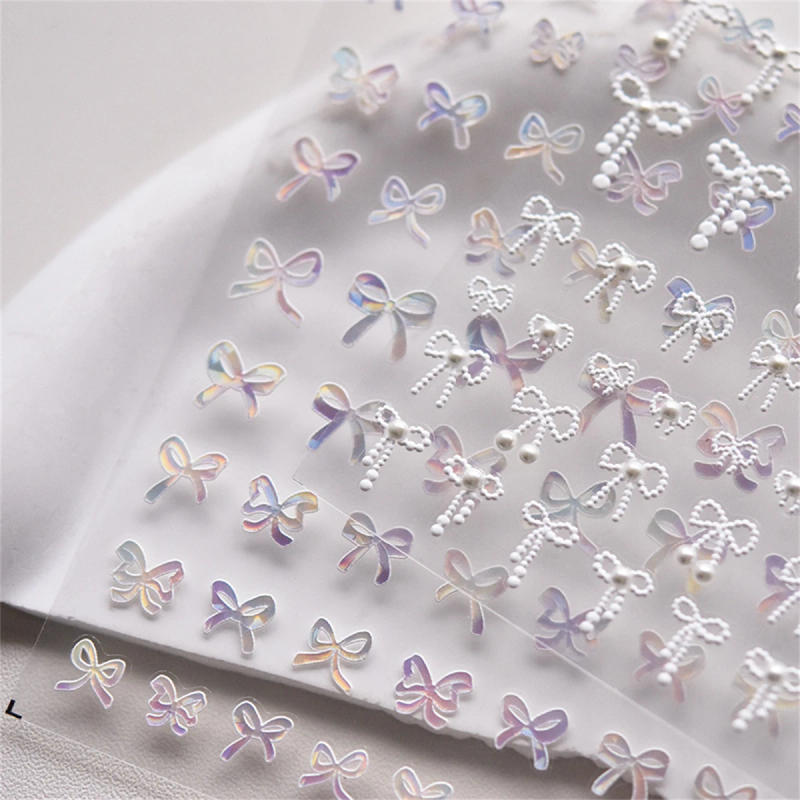 Description Picture 5 of item1sheet Japanese Kawaii Colorful White Line Bowknot 5D Black Self Adhesive Nail Art Decorations Stickers Ribbon Cute Decals DIY