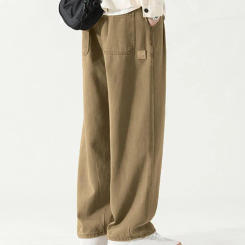 Solid Color Pants Men's Wide-leg Retro Work Pants Breathable Versatile Trousers for Casual or Formal Wear Retro Casual Trousers