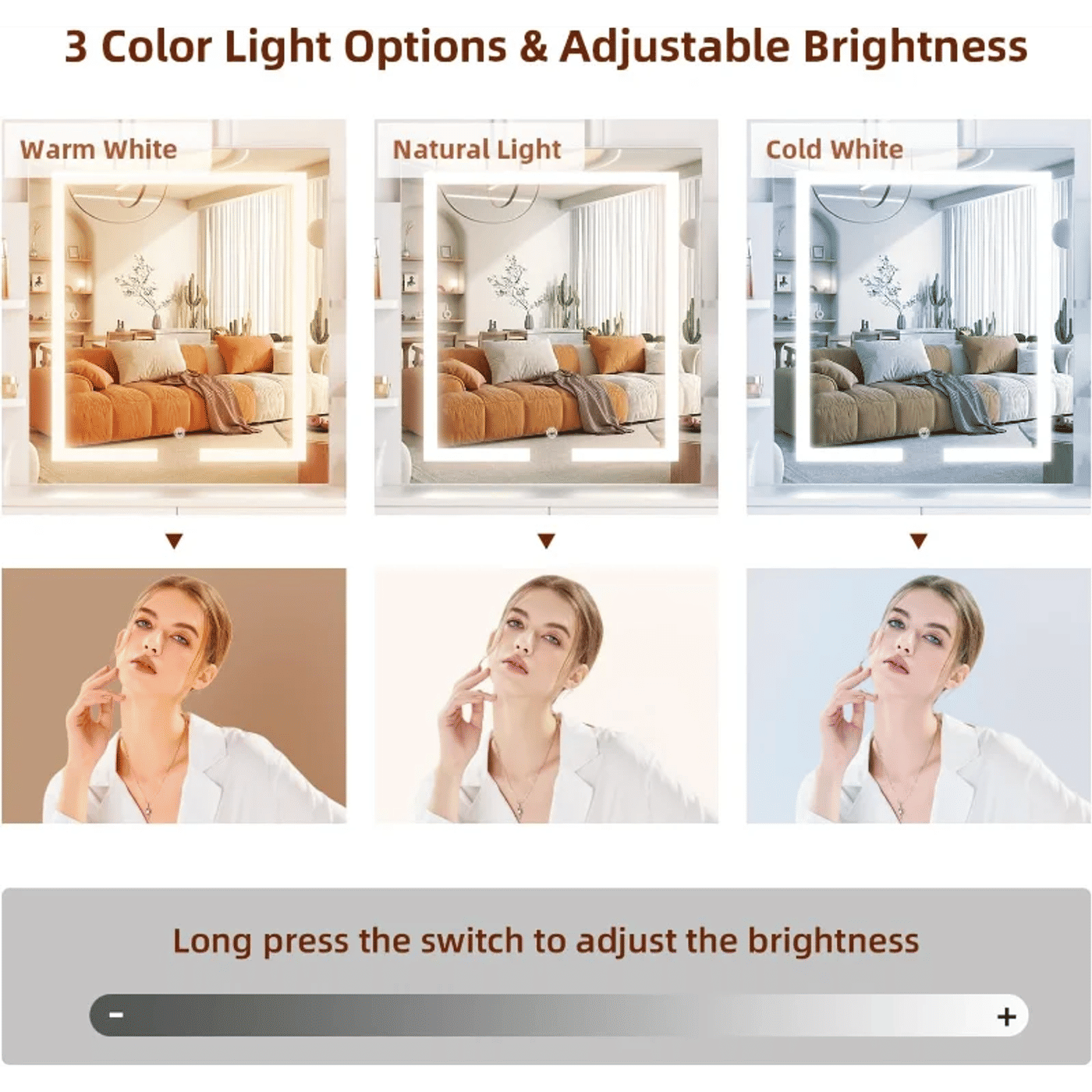 Description Picture 3 of itemSMOOL Vanity Desk with Lighted Mirror - Makeup Vanity Table with 3 Color Light Options Adjustable Brightness, Vanity with 6