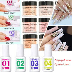 Dip Powder Liquid Set "4-Step" Acrylic Dipping Powder Base Top Coat Activator Brush Saver for Manicure Dip Powder No Lamp Needed