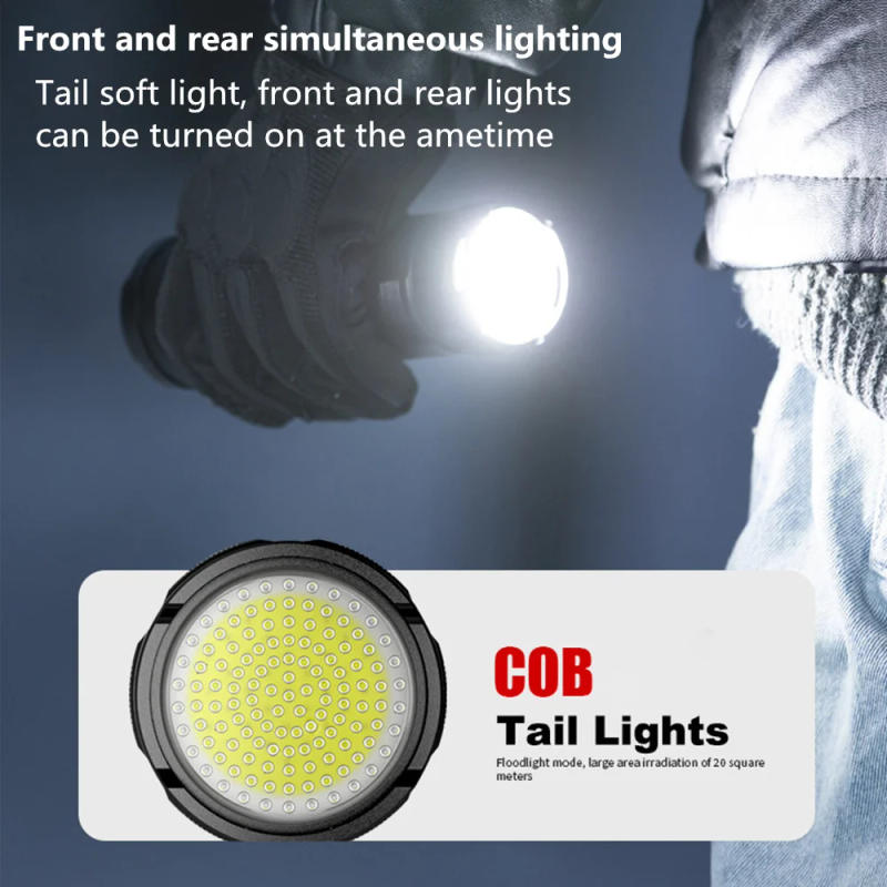 Description Picture 6 of item9000mah Powerful Spotlight Long Range LED Flashlight With Power Display COB Tail Light Type-C Charging Lantern Torch for Fishing