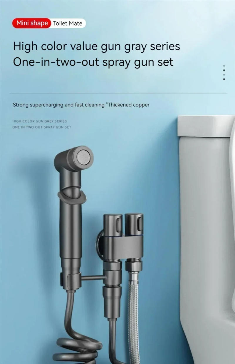 Description Picture 2 of itemBrass Bidet Faucet Double Outlet Angle Valve Sets Toilet Handheld Gold Bidet Sprayer Shattaf Set Washing Bathroom Accessories