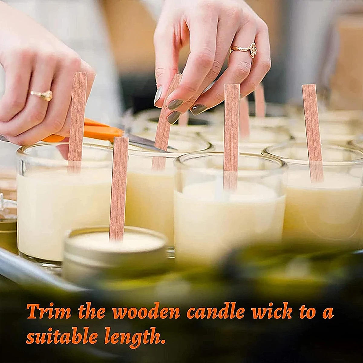 Description Picture 4 of item10pcs/set Double Layered Wooden Candle Wick Multi Size Naturally Smokeless Wooden Wax Core & Metal Clips DIY Candle Making Kit