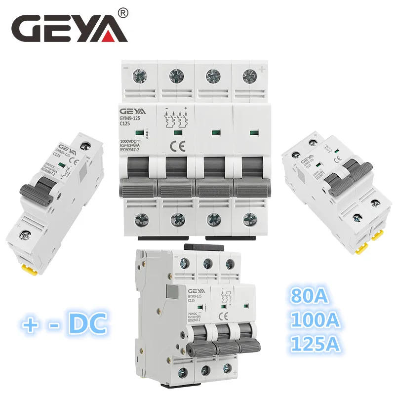 Description Picture 3 of itemGEYA GYM9-125 DC MCB 1P 2P 3P 4P 250V 500V 750V1000VDC Mini Circuit Breaker 80A 100A 125A 6KA DC MCB