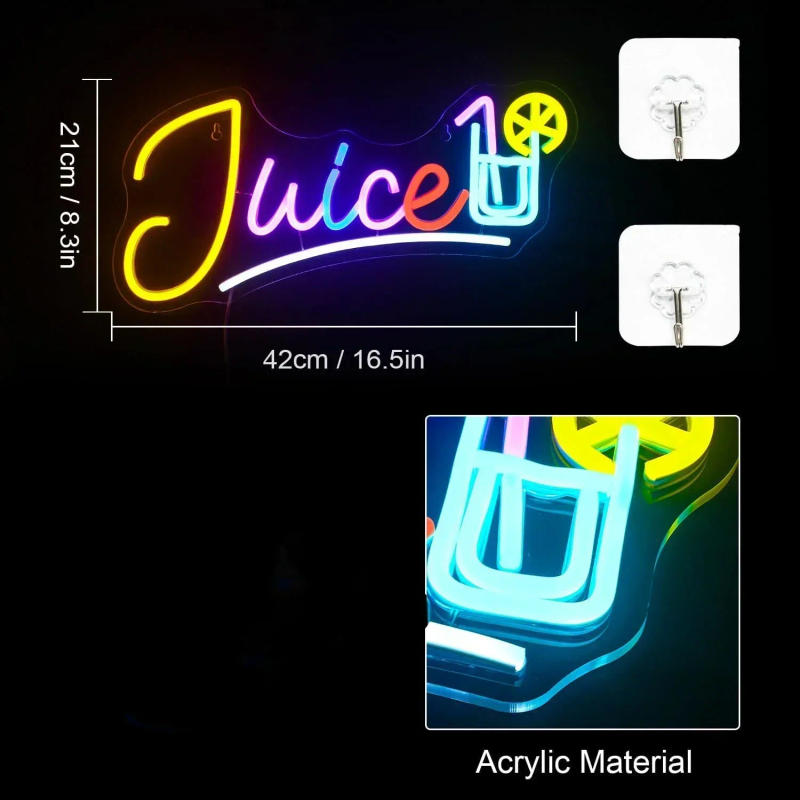 Description Picture 5 of itemJuice Neon Sign LED Neon Light Sign Wall Decor for Bedroom Man Cave Juice Bar Pub Restaurant Christmas Birthday Party Decor Gift
