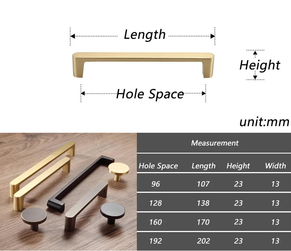 Description Picture 2 of itemModern Solid Brass Cabinet Handles Gold Black Ancient Coffee Kitchen Cupboard Round Door Knobs Wardrobe Pulls Furniture Hardware