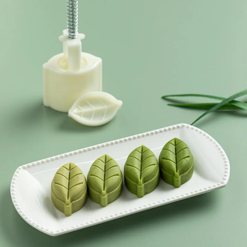 Description Picture 2 of item30g Mooncake Mold Plastic Mooncake Mold Cookie Cutter with Leaf Stamp Hand Press Plunger Pastry Reusable Baking Decorating Tools