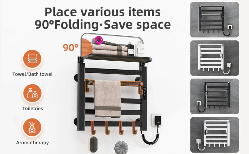 Description Picture 4 of itemSIOYIE Towel Warmer Bathroom Wall Mounted Heated Towel Rack with storage rack, Electric Towel Drying with Timer R630