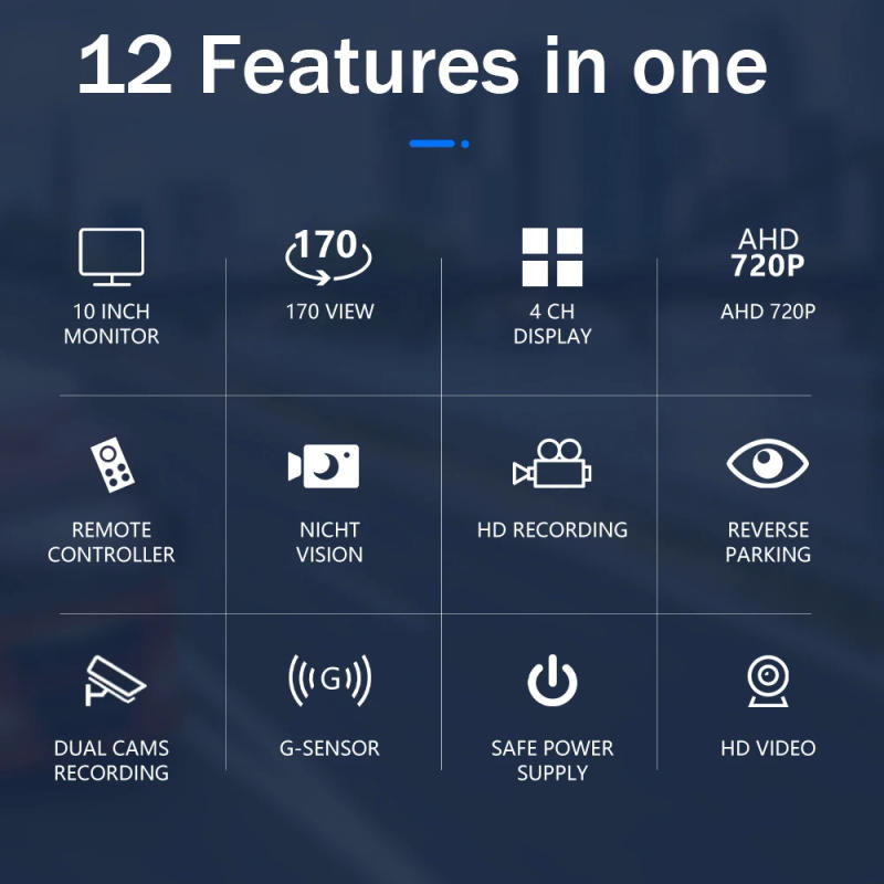 Description Picture 6 of item10"AHD Wireless Car Monitor 4ch Recorder Car Screen 720P High Definition Night IR Rear View Camera 4 Split Screen for truck car