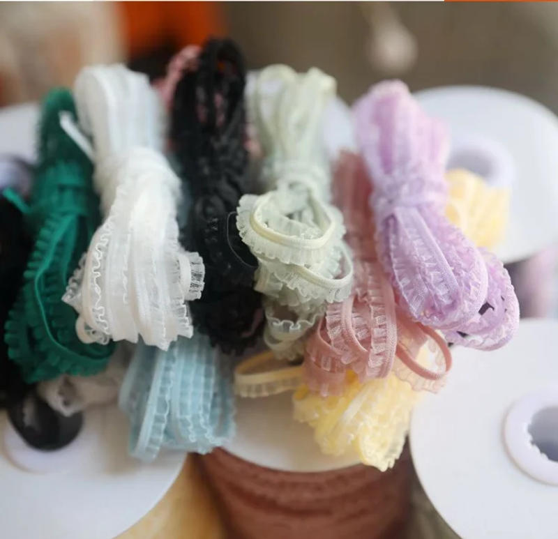 Description Picture 5 of item5 Meters/lot Delicate Flower Ruffle Elastic Lace Trims Thin Lace Ribbon DIY Sewing Garments Hometexile Fabric Ornaments 6mm
