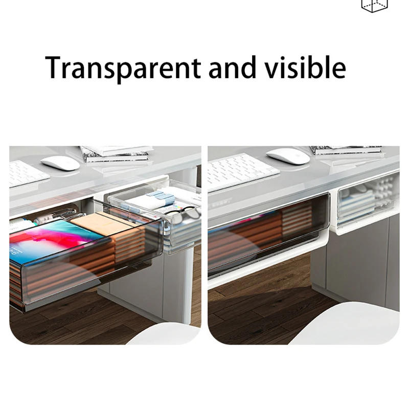 Description Picture 5 of itemClear Office Storage Box Under Desk Hidden Drawer Organizer Drawer Desk Supplies Holder Rack Sundries Stationery Storage Tray