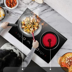 Built-in Induction Cooker 3500W Dual Cooker Induction Cooktop Concave Electric Ceramic Hobs Flat Induction Hob Knob Control 220V