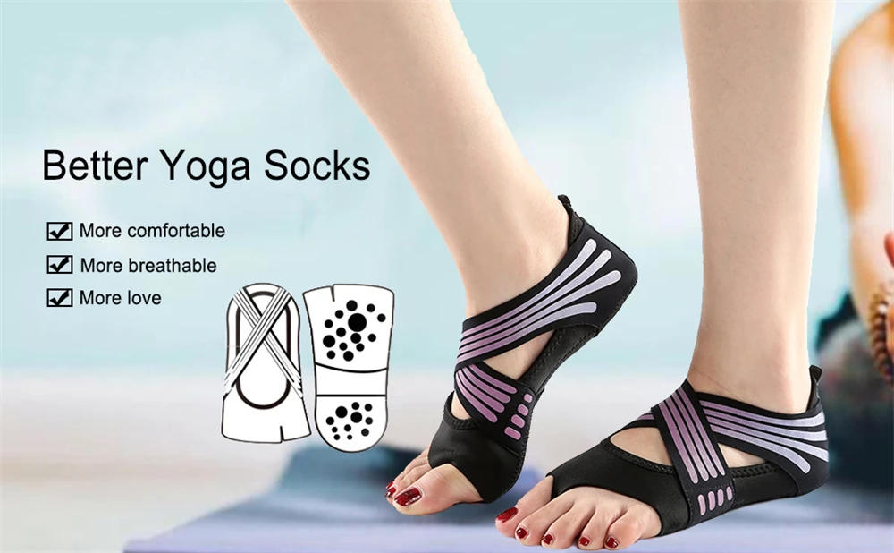 Description Picture 2 of item1 Pair Professional Yoga Socks Toeless Non-Slip Grips for Pilates, Pure Barre, Ballet, Dance, Barefoot Workout Socks Shoes Women