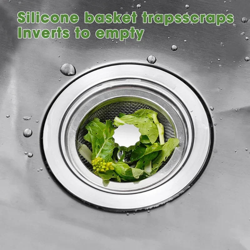 Description Picture 4 of itemKitchen Sink Strainer with Handle & Stopper Replacement Sink Drain Basket Stainless Steel Mesh Filter Strainers Waste Hole Trap