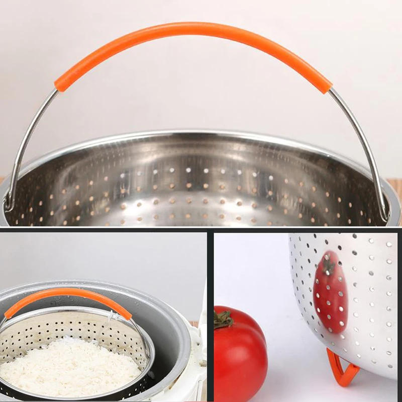 Description Picture 4 of item304 Stainless Steel Steamer Basket in Stant Pot Accessories for Instant Cooker with Silicone Handle Pressure Cooker Rice Steamer