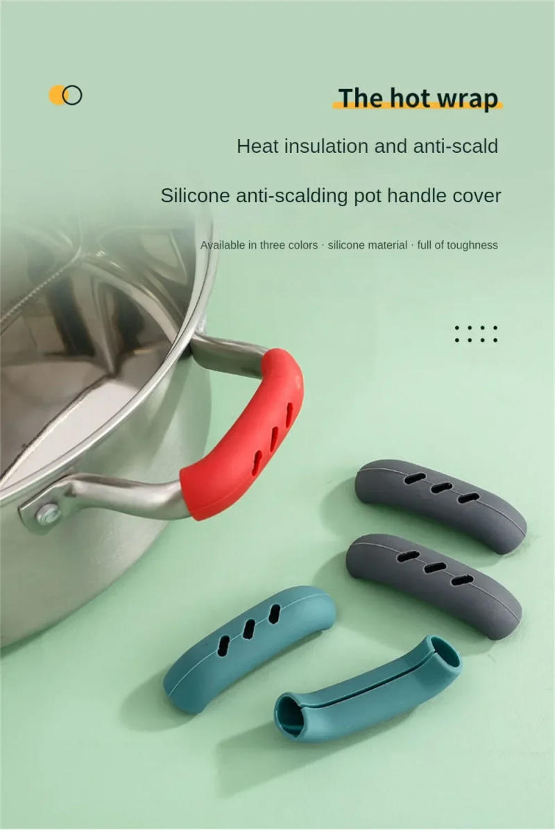 Description Picture 5 of item2/8Pcs Silicone Pan Handle Cover Heat Insulation Covers Pot Ear Clip Non-slip Steamer Casserole Pan Handle Holder Kitchen Tools