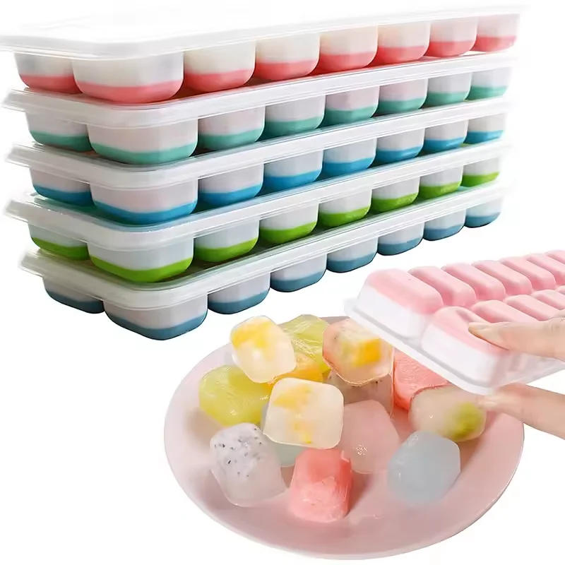 Description Picture 2 of item14 Cube Easy Release Ice Cube Tray Mold with Lid Silicone Square Molds Summer Kitchen Bar DIY Iced Cocktail Freeze Tool