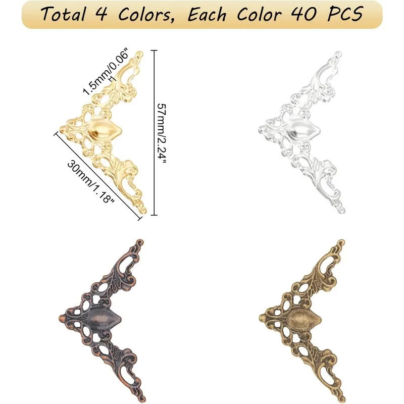 Description Picture 4 of item160pcs Corner Protectors 4 Color Guard Edge Cover Decorative Metal Book Box Corner Protector Vintage Cover Pad for Book