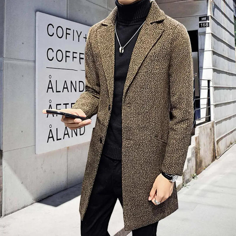 Description Picture 2 of itemMen's Thick Wool Blends Trench Long Casual Top Coats Fashion Warm Coat Lapel Collar Overcoat Large Size 4XL Male Slim Windbreake
