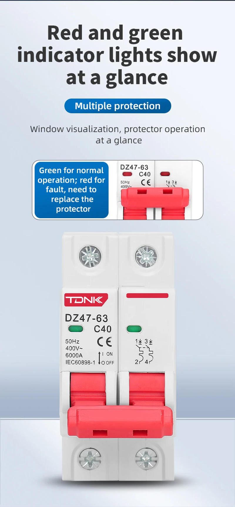 Description Picture 6 of itemDZ47 Mini Circuit Breaker MCB C Type 1P 2P 3P 4P 3A-63A AC 230V 400V Din Rail Mount Short Overload Protector with Breaking Capac