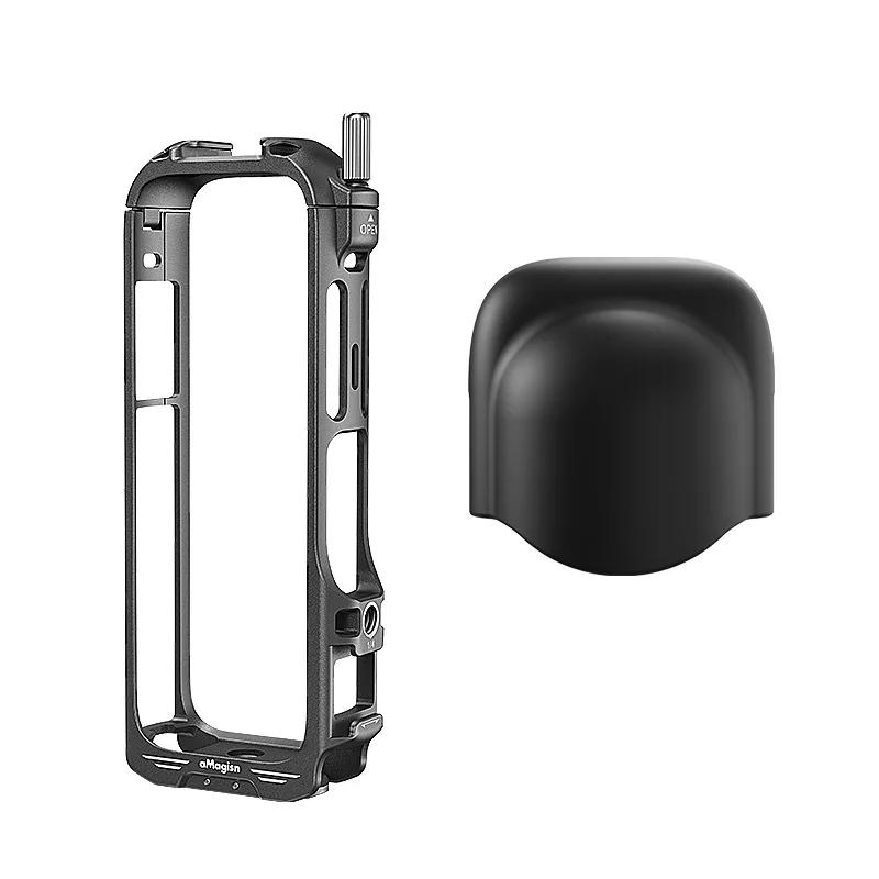 Description Picture 2 of itemaMagisn for Insta360 X4 Aluminum Metal Frame Case with Protective Silicone Lens Cap cover protector Insta360X4 2-prong mount