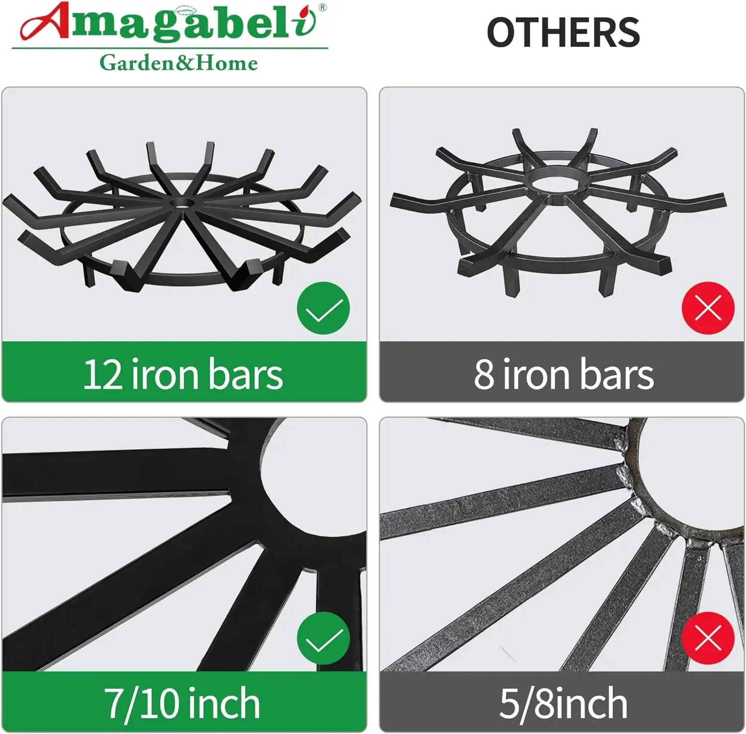 Description Picture 4 of itemAMAGABELI GARDEN & HOME 24in Fire Grate Log Grate Wrought Iron Fire Pit Round Spider Wagon Wheel Firewood Grate Heavy