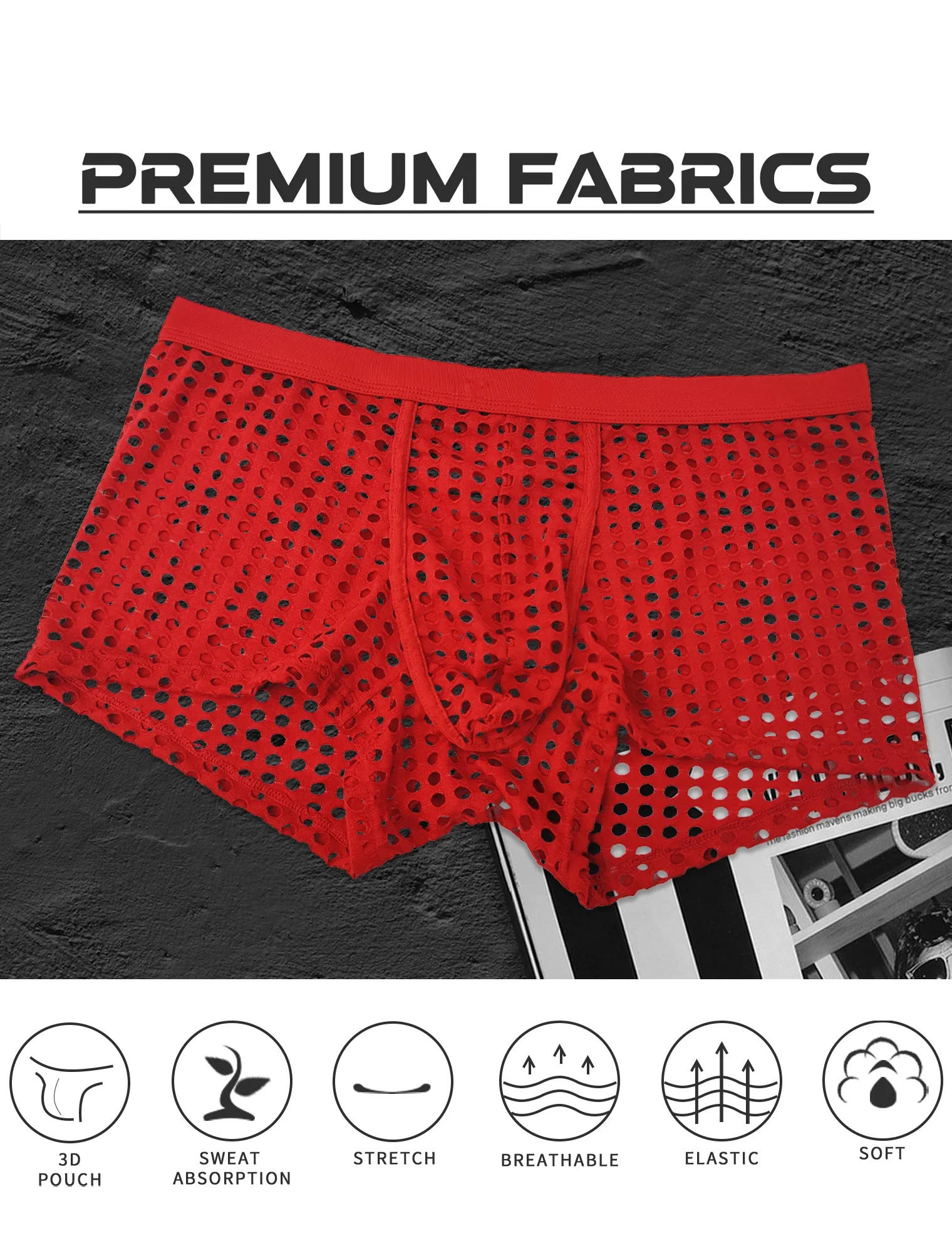 Description Picture 2 of itemHot Sale Men's Mesh Boxer Shorts Large Net Design Comfortable European Style Underpants