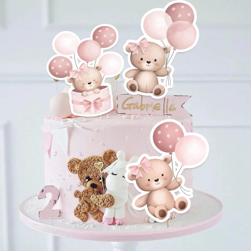 Description Picture 2 of item20pcs Carton Bear Paper Cupcake Toppers Balloon Bear for Baby Shower Party Kids Happy Birthday Decorations DIY Cake Decoration