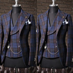 Plaid Unique Men Suit Tailor-Made 2 Pieces Blazer Vest Tuxedo One Button Jacket Fashion Business Wedding Groom Prom Tailored