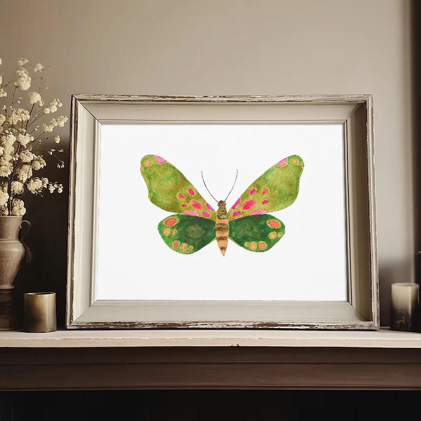 Description Picture 5 of itemWatercolor Bug Butterflies Moths Poster Print Pastel Insect Canvas Painting Nature Wall Art Picture Nursery Kids Room Decor