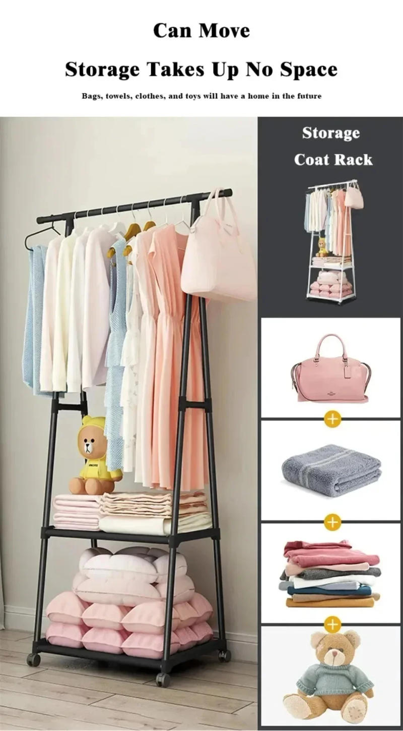 Description Picture 4 of itemFloor-Standing Coat Rack Triangle Pulley Clothes Racks With Wheels Bedroom Living Room Furniture Hangers Rolling Clothes Rack