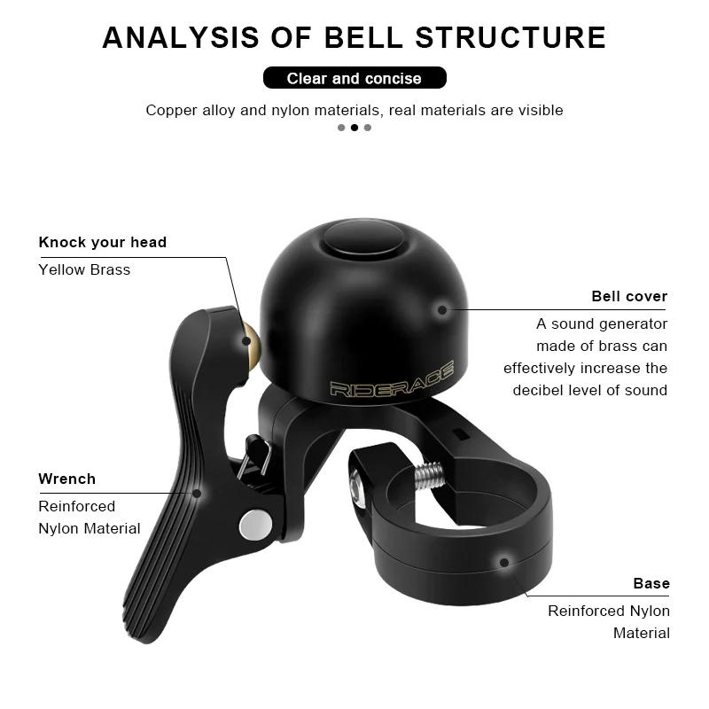 Description Picture 5 of itemRIDERACE Bike Bell Horn Copper Cycling Bicycle Handlebar Ring Crisp Sound Warning Alarm For Safety MTB Road Cycling Accessories