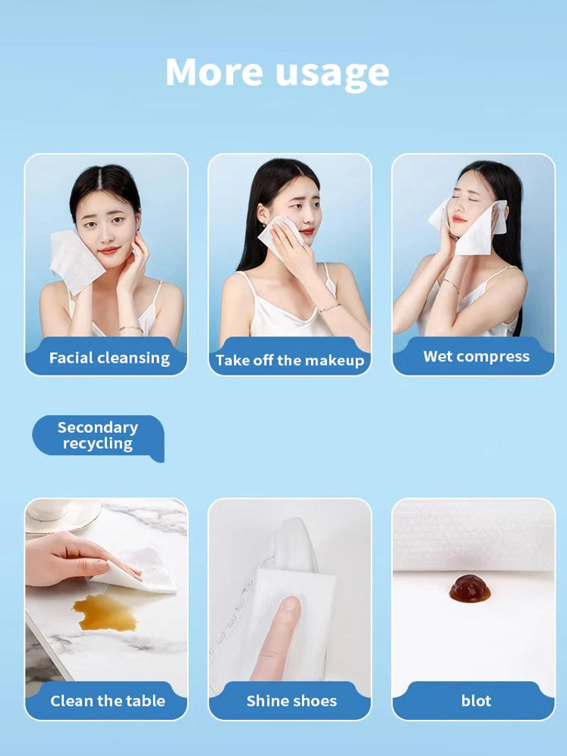 Description Picture 3 of item100PCS Natural Disposable Face Towel Travel Facial Cleansing Wet And Dry Makeup Remover Pearl Cotton Soft Makeup Nonwoven Towel