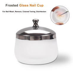 Matte Glass Cup Dish With Stainless Steel Lid Nail Art Acrylic Powder Nail Art Care Tools Glass Dappen Cup Washing Pen Container