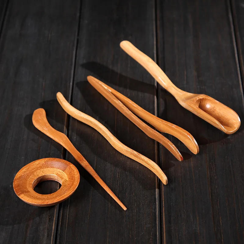 Description Picture 5 of item5 Pcs/set Kongfu Tea Ceremony Utensils Set Bamboo Teaspoons Tea Needle Tweezer Clips Strainer Tong Tube Teaware Acient Art Tools