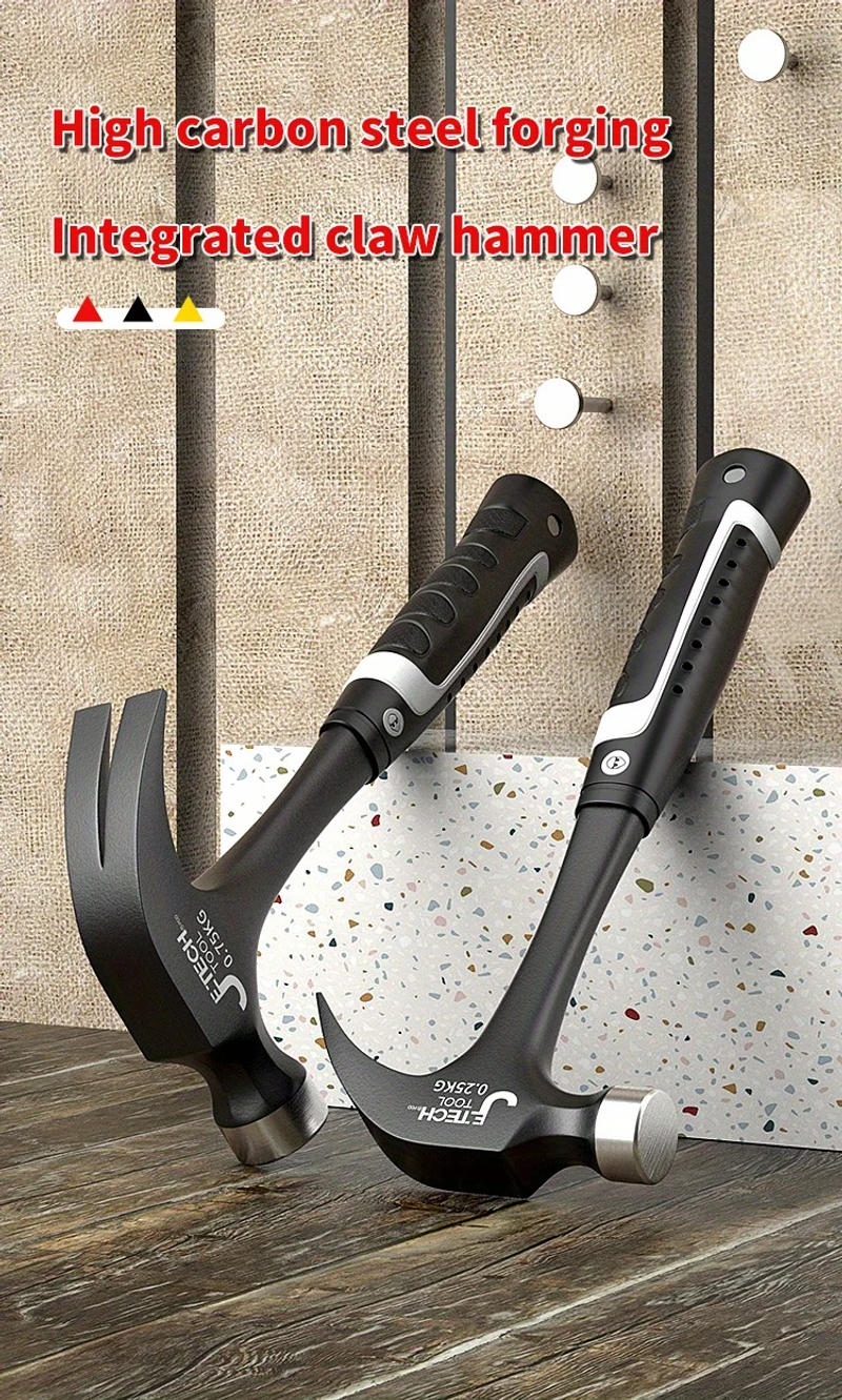 Description Picture 2 of item1pc Integrated Claw Hammer, Professional Woodworking Joinery Home Carpentry Hand Hammer, Nail Hammer, Non-Slip Multifunctional H