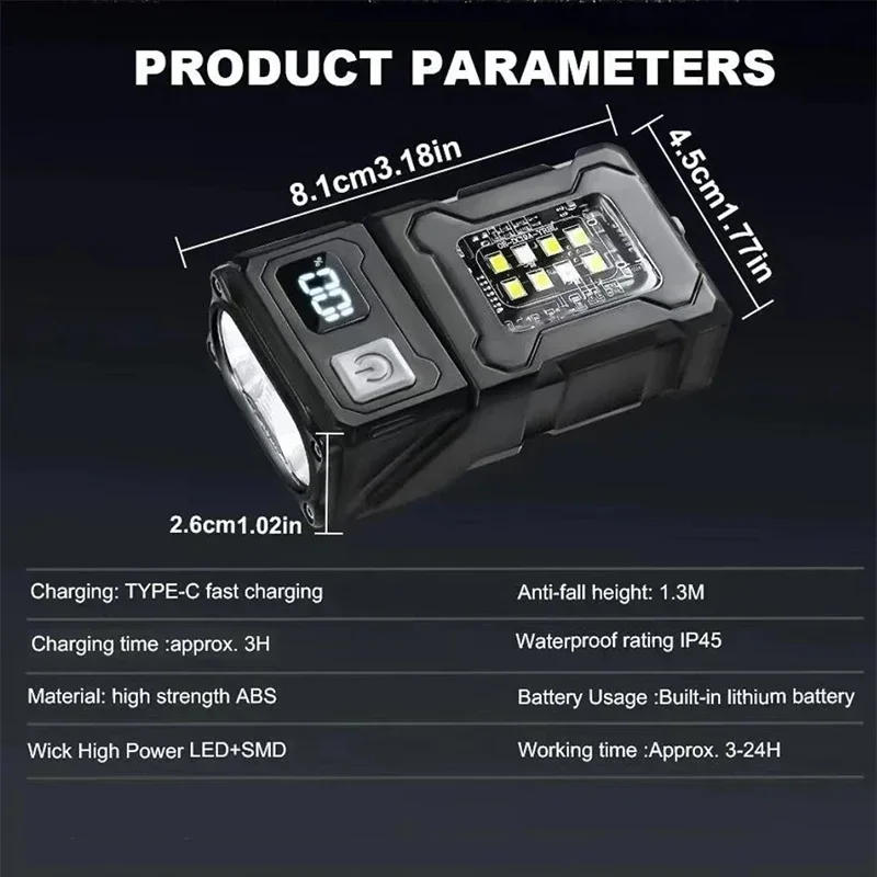 Description Picture 6 of itemMINI USB Rechargeable LED Flashlight Portable Tail magnet flashlight Super Bright Camping Lantern Side COB emergency light